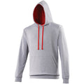 Heather Grey - Fire Red - Front - Awdis Varsity Hooded Sweatshirt - Hoodie