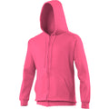 Pink - Side - Awdis Plain Mens Hooded Full Zip Hoodie - Zoodie