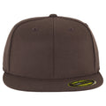 Brown - Back - Yupoong Flexfit Unisex Premium 210 Fitted Flat Peak Cap