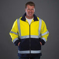 Yellow- Navy - Back - Yoko Mens Hi Visibility Full Zip Reflective Work Hoodie