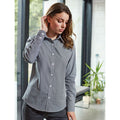 Navy-White - Pack Shot - Premier Womens-Ladies Microcheck Long Sleeve Shirt