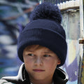 French Navy - Back - Beechfield Childrens-Kids Reflective Bobble Beanie