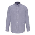 White-Navy - Front - Premier Mens Cotton Rich Oxford Stripe Shirt