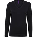 Navy - Front - Henbury Womens-Ladies 12 Gauge Fine Knit V-Neck Jumper - Sweatshirt