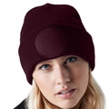 Burgundy - Side - Beechfield Unisex Circular Patch Cuffed Beanie