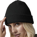 Black - Side - Beechfield Unisex Adult Waffle Organic Cotton Beanie