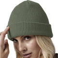 Olive Green - Side - Beechfield Unisex Adult Waffle Organic Cotton Beanie