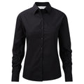 Black - Front - Russell Collection Womens-Ladies Cotton Poplin Long-Sleeved Shirt