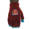 Claret Red-Sky Blue - Back - West Ham United FC Childrens-Kids Touch Screen Knitted Winter Gloves