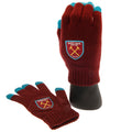 Claret Red-Sky Blue - Front - West Ham United FC Childrens-Kids Touch Screen Knitted Winter Gloves