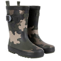 Green-Brown-Black Camo - Pack Shot - Trespass Childrens-Kids Puddle Wellington Boots