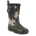 Green-Brown-Black Camo - Front - Trespass Childrens-Kids Puddle Wellington Boots