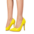 Yellow - Back - Where's That From Womens-Ladies Leah Patent Faux Leather High Heel Pumps