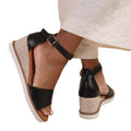 Black - Back - Where's That From Womens-Ladies Dusk Buckle PU Ankle Strap Wide Wedge