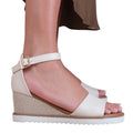 Cream - Front - Where's That From Womens-Ladies Dusk Buckle PU Ankle Strap Wide Wedge