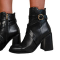 Black - Back - Where's That From Womens-Ladies Aislinn PU Buckle Detail Block Heel Ankle Boots