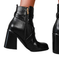 Black - Side - Where's That From Womens-Ladies Aislinn PU Buckle Detail Block Heel Ankle Boots