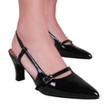 Black - Back - Where's That From Womens-Ladies On Point Buckle Sling Back Mid Heel Sandals