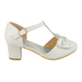 White - Side - Where's That From Girls Chava Bow Faux Leather Diamante Mid High Heel Sandals