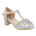 Silver - Front - Where's That From Girls Chava Bow Faux Leather Diamante Mid High Heel Sandals