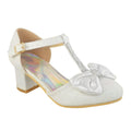 White - Front - Where's That From Girls Chava Bow Faux Leather Diamante Mid High Heel Sandals