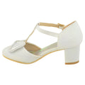 White - Back - Where's That From Girls Chava Bow Faux Leather Diamante Mid High Heel Sandals