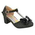 Black - Front - Where's That From Girls Chava Bow Faux Leather Diamante Mid High Heel Sandals