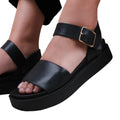 Black - Side - Where's That From Womens-Ladies Phoenix PU Buckle Detail Wide Flat Sandals