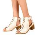 White - Back - Where's That From Womens-Ladies Reydah Criss-Cross PU Peep Toe Mid High Block Sandals