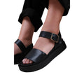 Black - Side - Where's That From Womens-Ladies Phoenix PU Buckle Detail Extra Wide Platform Sandals