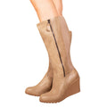 Brown - Back - Where's That From Womens-Ladies Lara Faux Leather Side Zip Wedge Mid Calf Boots