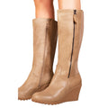 Brown - Side - Where's That From Womens-Ladies Lara Faux Leather Side Zip Wedge Mid Calf Boots