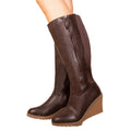 Khaki - Back - Where's That From Womens-Ladies Lara Faux Leather Side Zip Wedge Mid Calf Boots