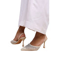 Beige - Front - Where's That From Womens-Ladies California Diamante Sling Back Wide High Heels