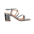 Silver - Back - Where's That From Womens-Ladies Sidra Metallic Crossover Strap Extra Wide Mid High Block Sandals