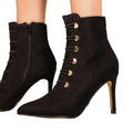 Black - Back - Where's That From Womens-Ladies Blythe Faux Suede Pointed Button Detail Mid Heel Ankle Boots