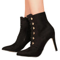 Black - Side - Where's That From Womens-Ladies Blythe Faux Suede Pointed Button Detail Mid Heel Ankle Boots