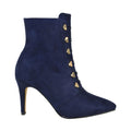 Blue - Front - Where's That From Womens-Ladies Blythe Faux Suede Pointed Button Detail Mid Heel Ankle Boots