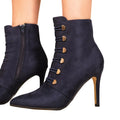 Blue - Back - Where's That From Womens-Ladies Blythe Faux Suede Pointed Button Detail Mid Heel Ankle Boots