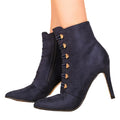 Blue - Side - Where's That From Womens-Ladies Blythe Faux Suede Pointed Button Detail Mid Heel Ankle Boots