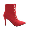 Red - Front - Where's That From Womens-Ladies Blythe Faux Suede Pointed Button Detail Mid Heel Ankle Boots