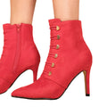 Red - Back - Where's That From Womens-Ladies Blythe Faux Suede Pointed Button Detail Mid Heel Ankle Boots