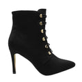 Black - Front - Where's That From Womens-Ladies Blythe Faux Suede Pointed Button Detail Mid Heel Ankle Boots