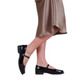 Black - Back - Where's That From Womens-Ladies Kingston Patent Leather Buckle Detail Wide Low Heel Shoes