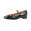 Black - Front - Where's That From Womens-Ladies Minsk Patent Faux Leather Buckle Detail Wide Low Heel Ballet Shoes