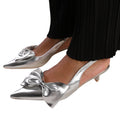 Silver - Side - Where's That From Womens-Ladies Santorini Bow Kitten Heel Wide Kitten Heel Sandals