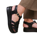 Black - Back - Where's That From Womens-Ladies Louisiana Faux Leather Multi Strap Wide Sandals