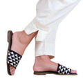 Black-White - Side - Where's That From Womens-Ladies Sycamore Textured Single Strap Flat Sandals