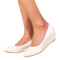 White - Side - Where's That From Womens-Ladies Kieran PU Wide Platform Low Wedge Court Shoes