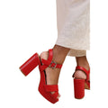 Red - Back - Where's That From Womens-Ladies Marcia PU Strappy Platform Block High Heels